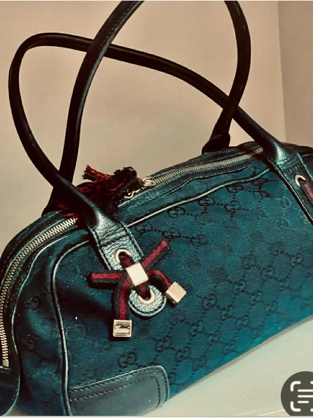 Gucci Black and Red Shoulder Bag with Signature Monogram